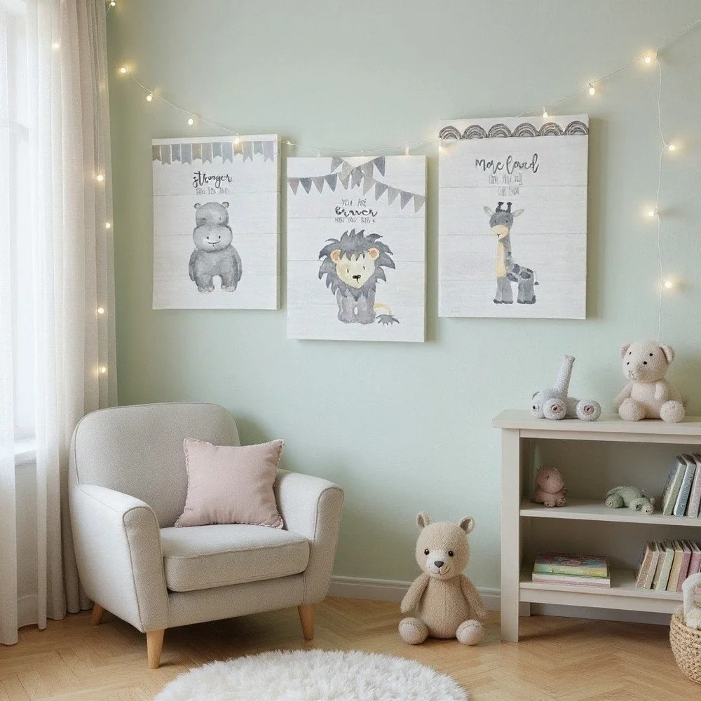 Jo Moulton Safari Animal Canvas Wall Art Kids Set of 3 Nursery Decor Scandi-Boho